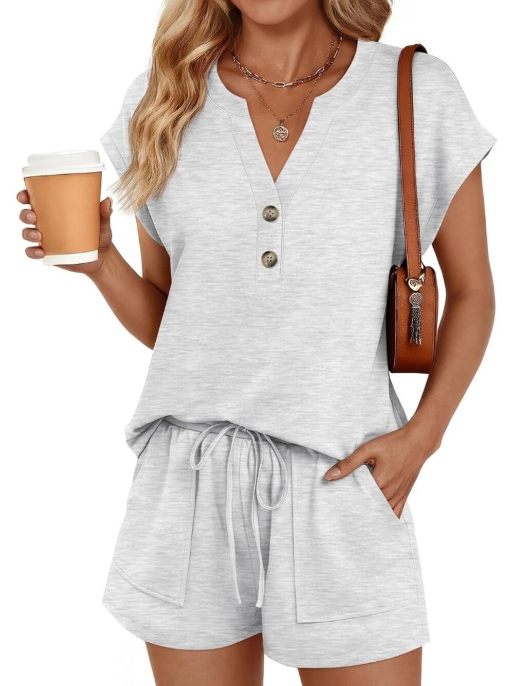 〽️Women's Outfit Set Oatmeal Grey Summer Beach Two Piece Matching Sweatsuit